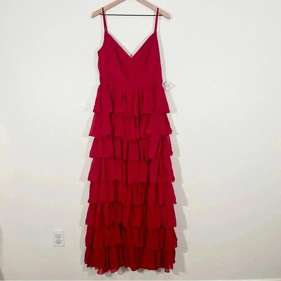 NWT Mac Duggal Red Tiered Dress - Picture 2 of 10